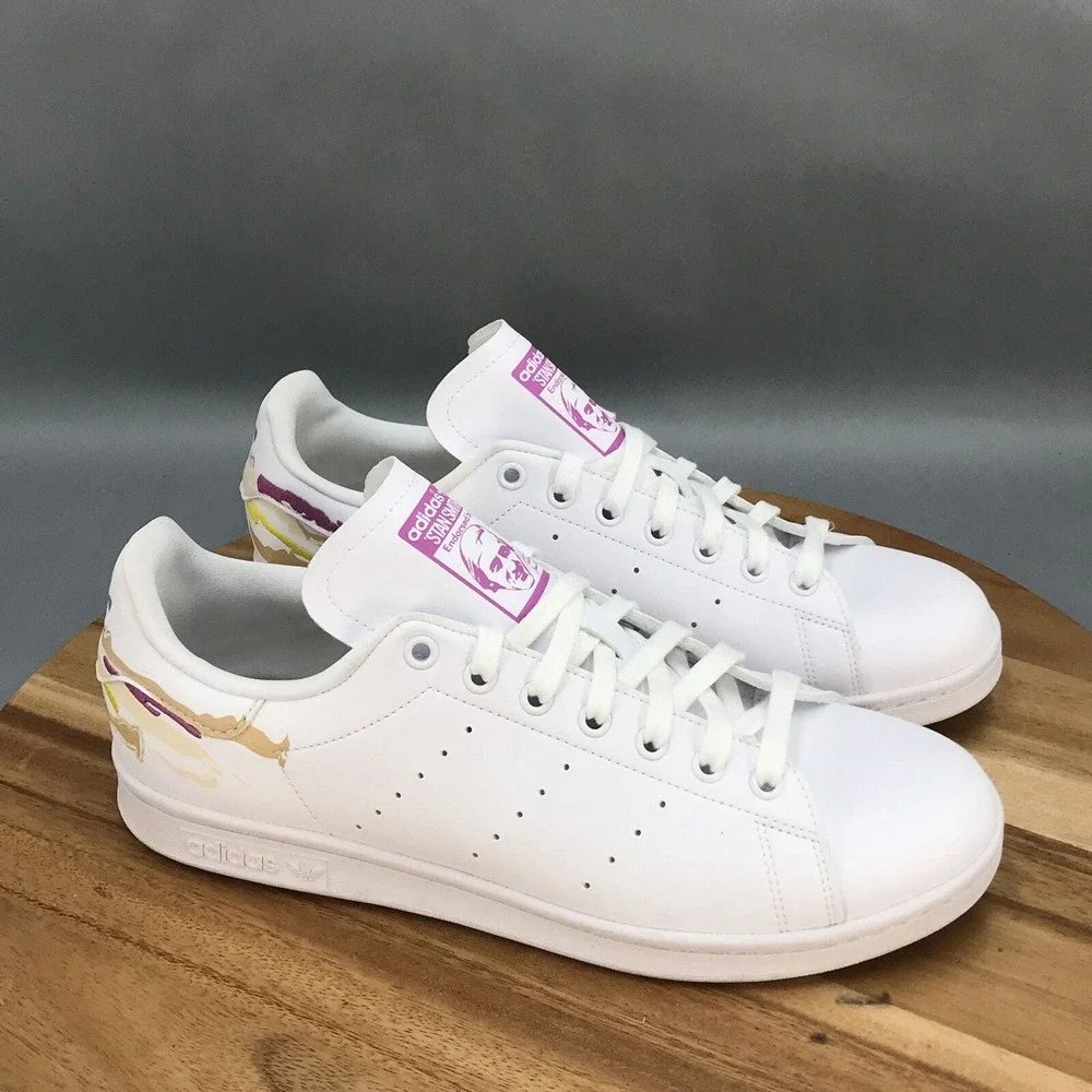 Adidas Women's White Stan Smith Sneakers with Pink Accent